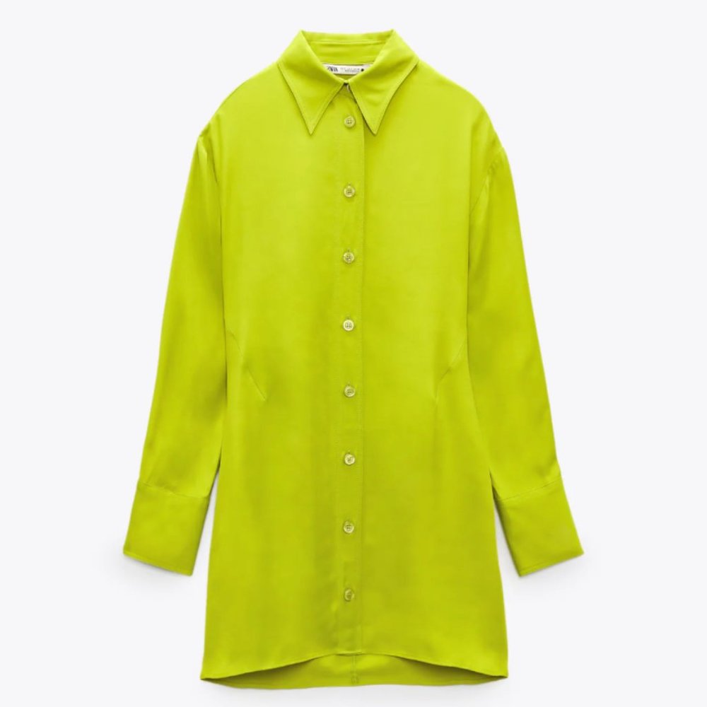 ZARA Lime Green Satin Effect Dress
